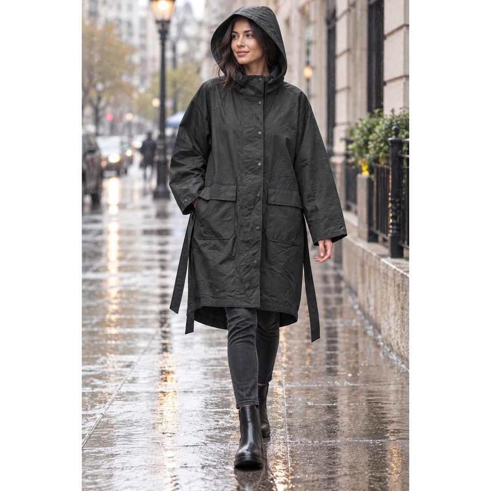 Gap Oversized Parka Black Water Repellent Hooded Anorak Large NWT